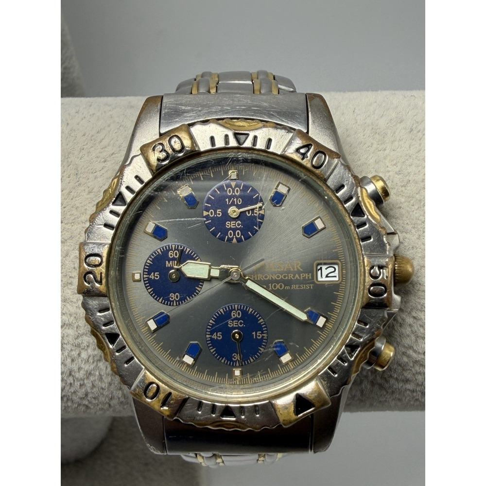 Worn Pulsar V657X010 New Battery Chronograph Mens Watch 38MM‎ 8"